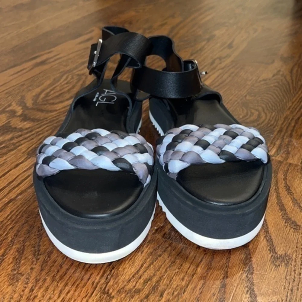 AGL Mirea Black Braided Platform Ankle Strap‎ Sandals